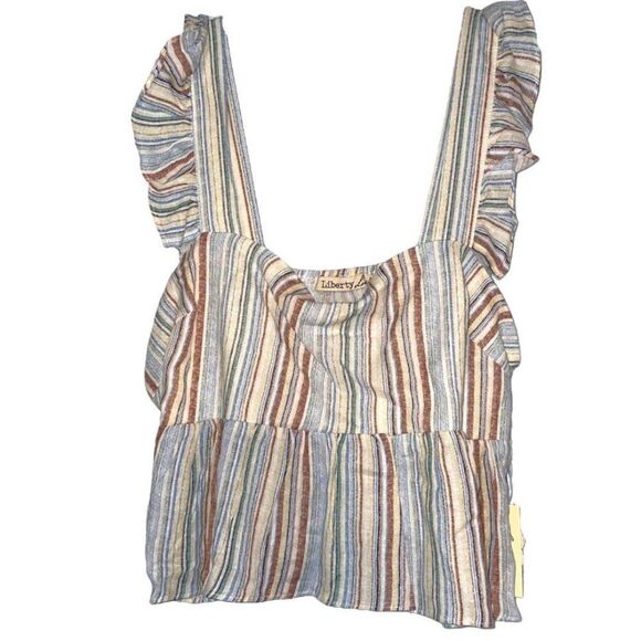 Liberty love crop top women’s size XL strips sleeveless ruffles pullover blouse - Picture 10 of 11